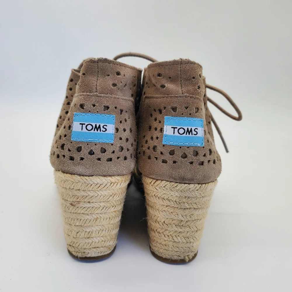 Toms Suede Desert Espadrille Wedge Heel Bootie Size 7.5 Tan